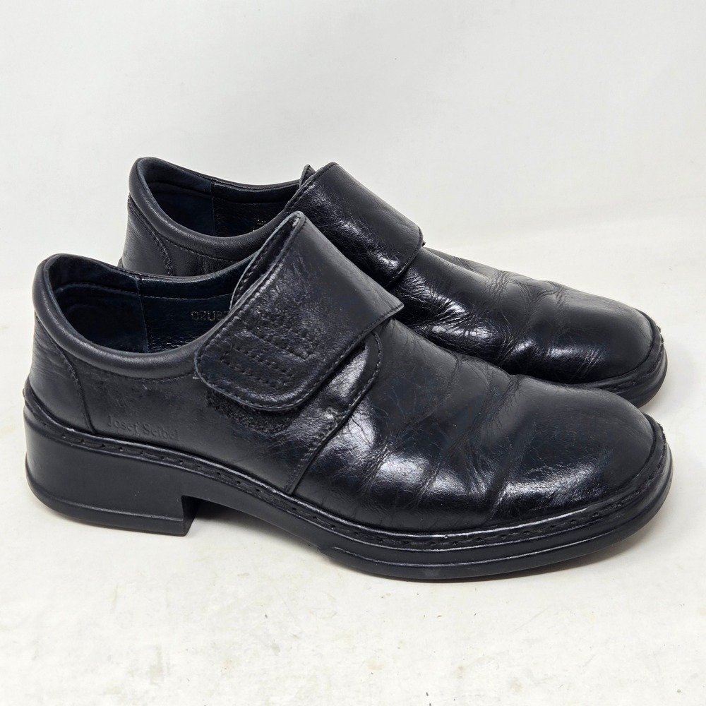 Josef Seibel Black Leather‎ Hook Loop Comfort Loafers Womens 39